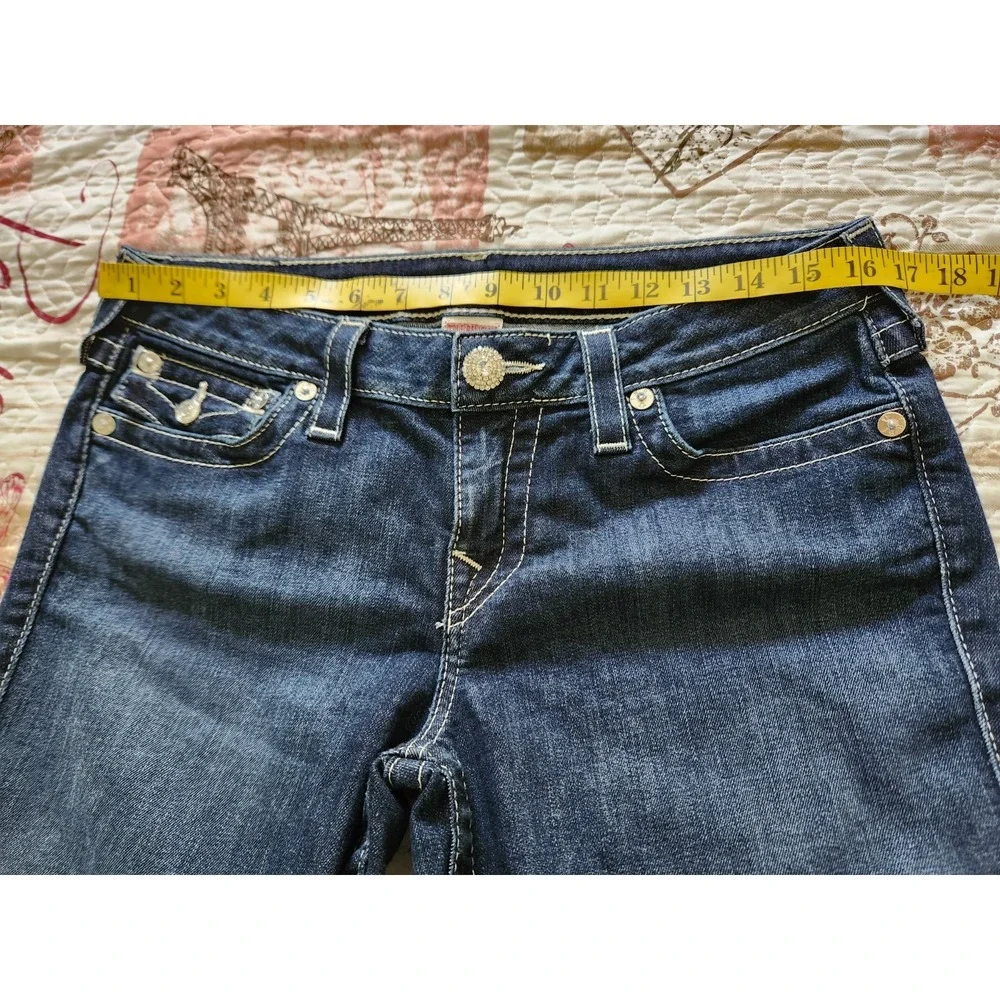 True Religion World Tour Womens Bootcut Blue Jeans‎ Pants Low-rise Rhinestone 32